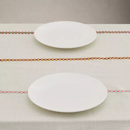 TOALHA DE MESA DE ALGODÃO COM REBORDOS MULTICOLORIDOS