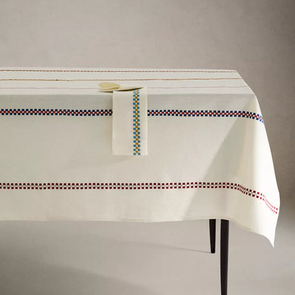 TOALHA DE MESA DE ALGODÃO COM REBORDOS MULTICOLORIDOS