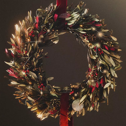 ENFEITE COROA FOLHAS OLIVEIRA NATAL (60 CM)