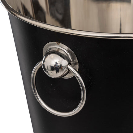 Balde de gelo preto com base em madeira mango