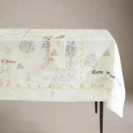 TOALHA DE MESA DE ALGODÃO COM TOILE DE JOUY
