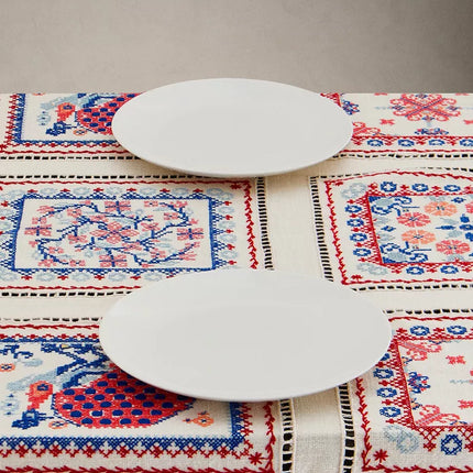 TOALHA DE MESA ALGODÃO LINHO BORDADOS PONTO CRUZ