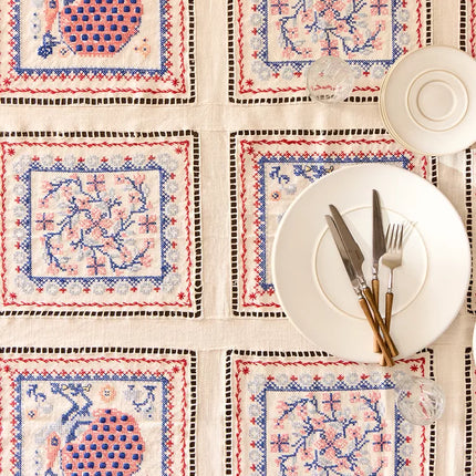 TOALHA DE MESA ALGODÃO LINHO BORDADOS PONTO CRUZ