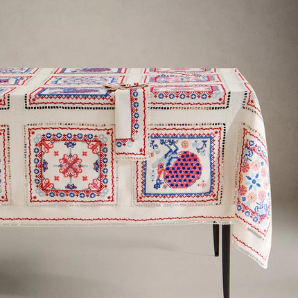 TOALHA DE MESA ALGODÃO LINHO BORDADOS PONTO CRUZ