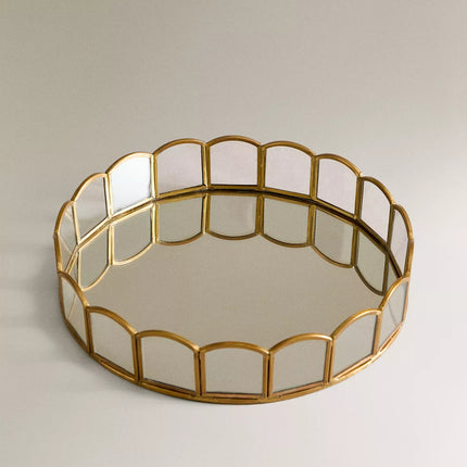 BANDEJA REDONDA METAL E ESPELHO