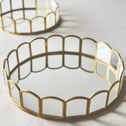 BANDEJA REDONDA METAL E ESPELHO