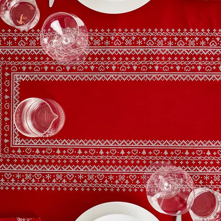 TOALHA DE MESA DE ALGODÃO COM ALDEIA DE NATAL