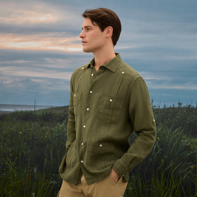 Camisa Guayabera de Linho de Homem com Lavagem