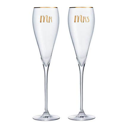 Conjunto de 2 copos flute de champanhe Mr & Mrs