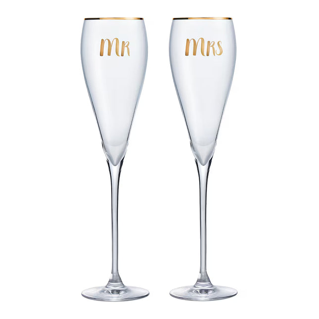 Conjunto de 2 copos flute de champanhe Mr & Mrs