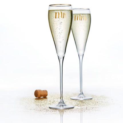 Conjunto de 2 copos flute de champanhe Mr & Mrs