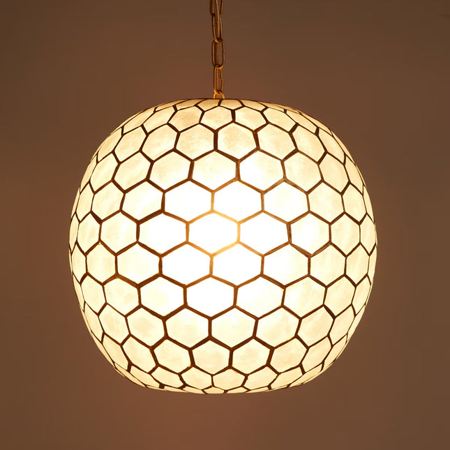 Candeeiro de tecto hexagonal em nácar Capiz