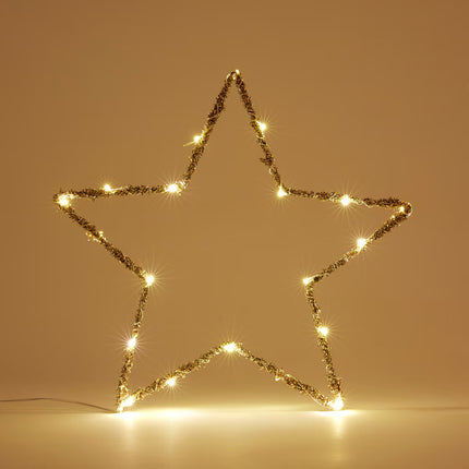 Estrela de Grinalda Dourada com Luz LED