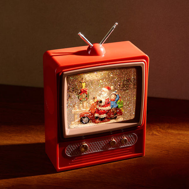 Bola de Neve Televisão com Pai Natal e Elfo com Luz LED