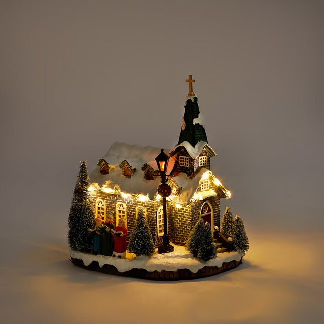 Figura Igreja com 19 Luzes LED Presépio Americano