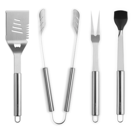 Set de 4 utensílios BBQ em aço inoxidável e bolsa de transporte