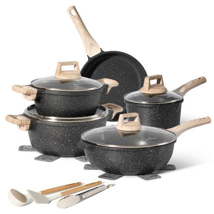 Trem de Cozinha de Indução com Tampa Preto Conjunto de Panelas de Indução em Alumínio com Revestimento Antiaderente JUST PERFECTO