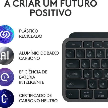 Teclado LOGITECH MX Keys S (Wireless - Idioma Português - Teclado Numérico - Preto)