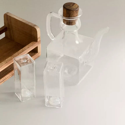 CONJUNTO GALHETAS DE AZEITE BOROSSILICATO MADEIRA