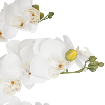 Vaso de cimento efeito mármore com orquídea artifical branca 65cm