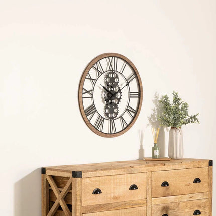 Relógio decorativo de parede em metal e madeira 70cm