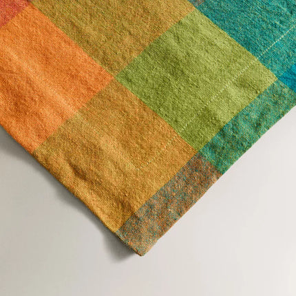 TOALHA DE MESA DE LINHO AOS QUADRADOS MULTICOLORIDOS