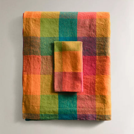 TOALHA DE MESA DE LINHO AOS QUADRADOS MULTICOLORIDOS