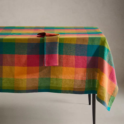 TOALHA DE MESA DE LINHO AOS QUADRADOS MULTICOLORIDOS