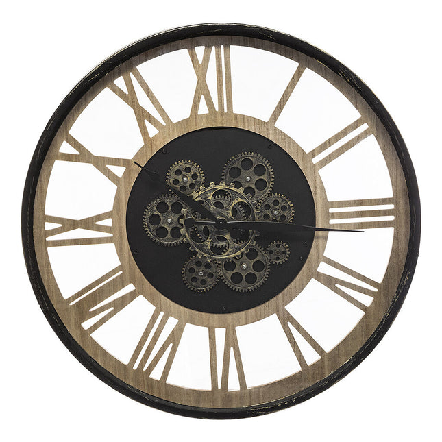 Relógio de parede preto em metal e madeira 57cm