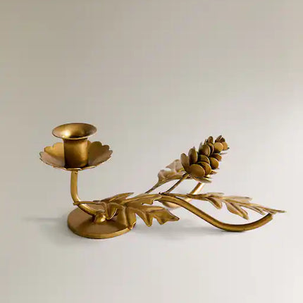CANDELABRO DE METAL COM FOLHAS DE NATAL