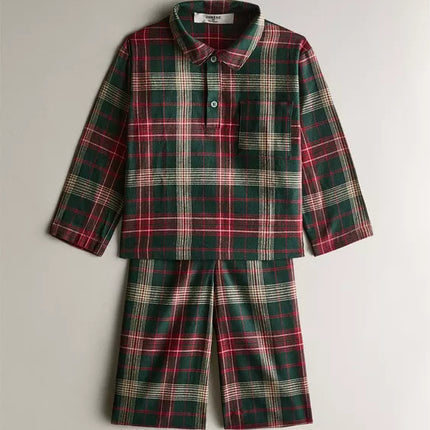 CONJUNTO PIJAMA INFANTIL FLANELA QUADRADOS TARTÃ NATAL (CONJUNTO DE 2)