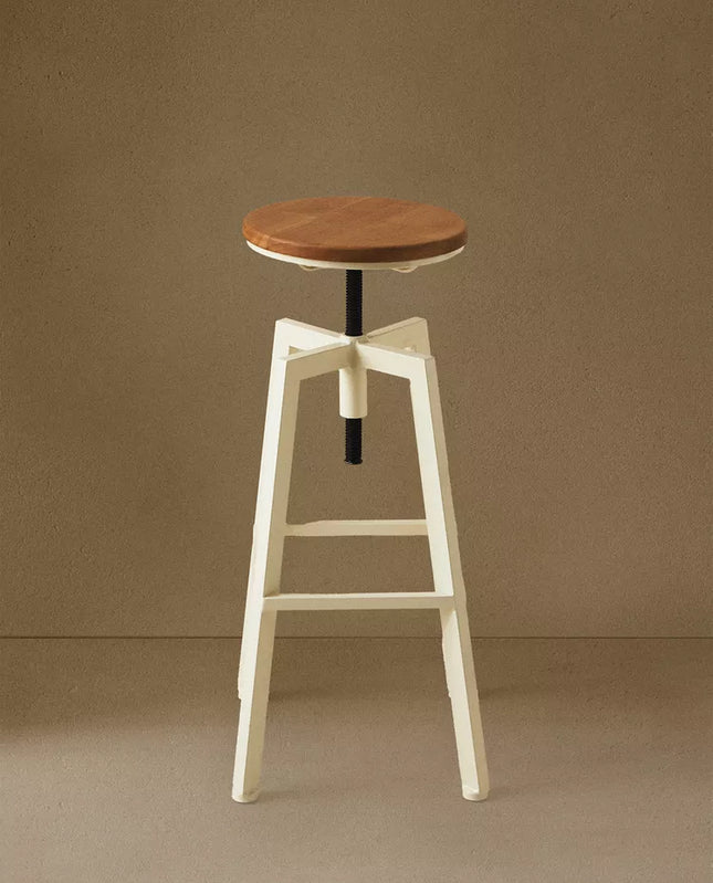 BANCO ALTO GIRATÓRIO MADEIRA E METAL