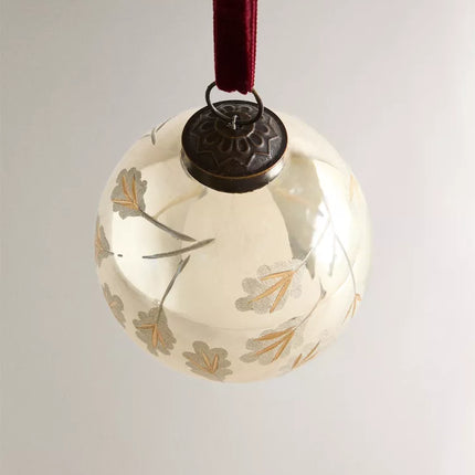 ENFEITE ÁRVORE BOLA DOURADA FOLHAS NATAL