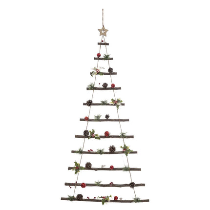 Árvore Suspensa Com Led Decorada Com Pinhas E Bagas
