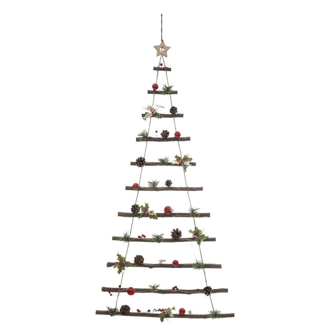 Árvore Suspensa Com Led Decorada Com Pinhas E Bagas