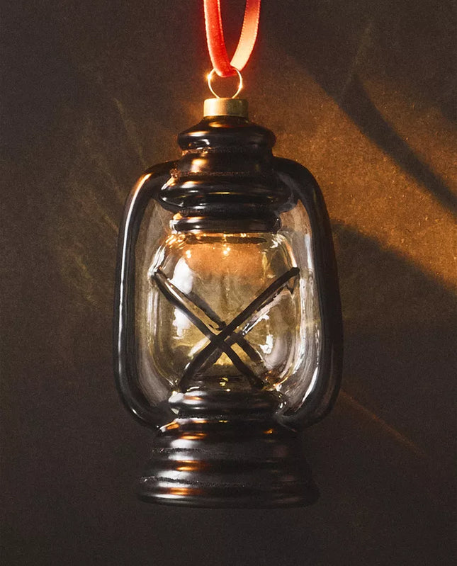 ENFEITE LANTERNA PRETA LUZ NATAL
