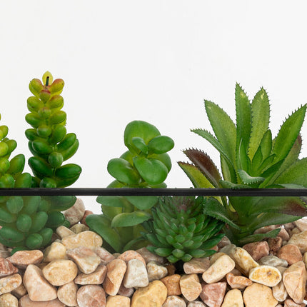 Terrário em metal preto com plantas artificiais PIA