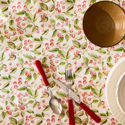 TOALHA MESA ALGODÃO RESINADO ESTAMPADO CEREJAS