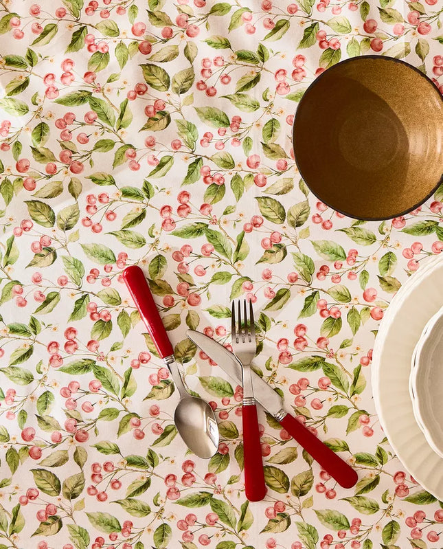 TOALHA MESA ALGODÃO RESINADO ESTAMPADO CEREJAS