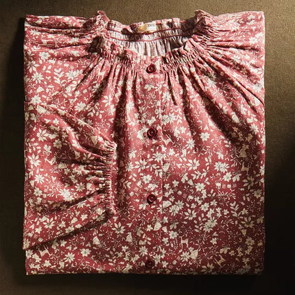 CONJUNTO PIJAMA LINHO ALGODÃO FLORES NATAL (CONJUNTO DE 2)