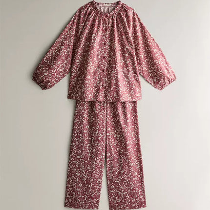 CONJUNTO PIJAMA LINHO ALGODÃO FLORES NATAL (CONJUNTO DE 2)