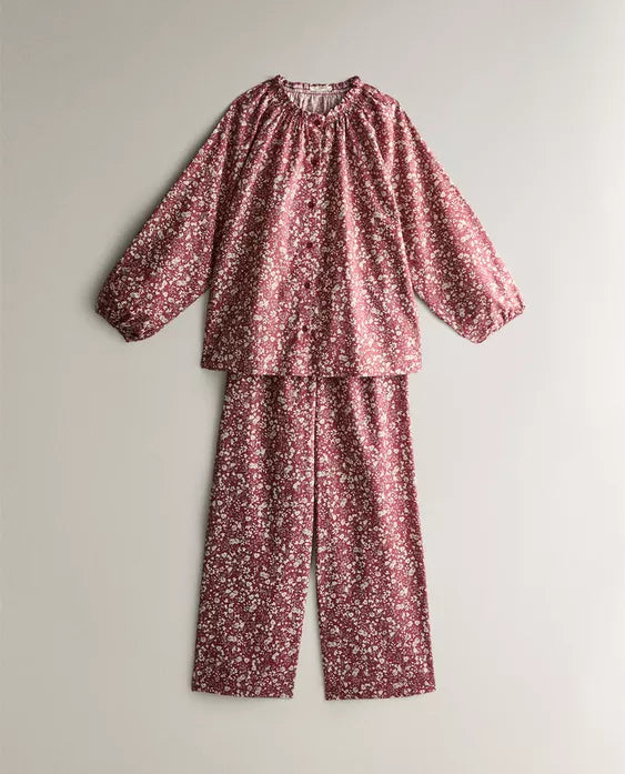 CONJUNTO PIJAMA LINHO ALGODÃO FLORES NATAL (CONJUNTO DE 2)