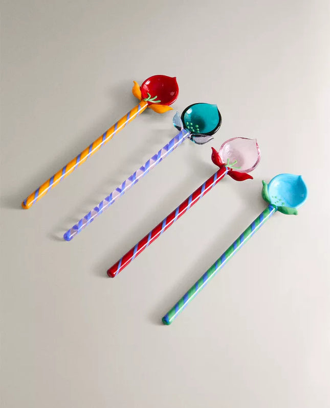 PACK COLHERES PEQUENAS VIDRO FLORES (PACK DE 4)