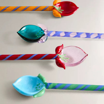 PACK COLHERES PEQUENAS VIDRO FLORES (PACK DE 4)