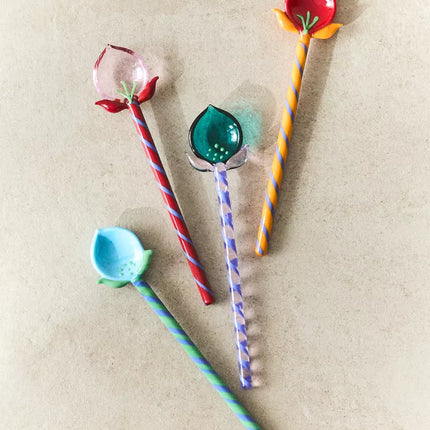 PACK COLHERES PEQUENAS VIDRO FLORES (PACK DE 4)