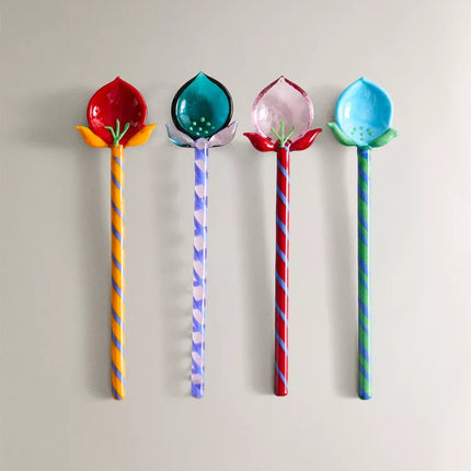 PACK COLHERES PEQUENAS VIDRO FLORES (PACK DE 4)
