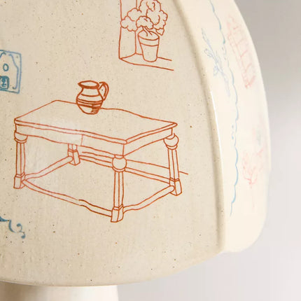 CANDEEIRO MESA CERÂMICA MOTIVOS PINTADOS