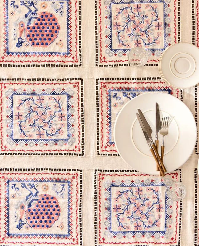 TOALHA DE MESA ALGODÃO LINHO BORDADOS PONTO CRUZ