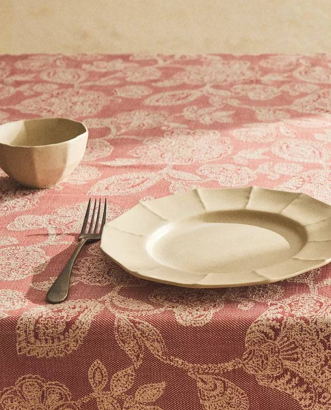 TOALHA MESA ALGODÃO LINHO JACQUARD FLORES