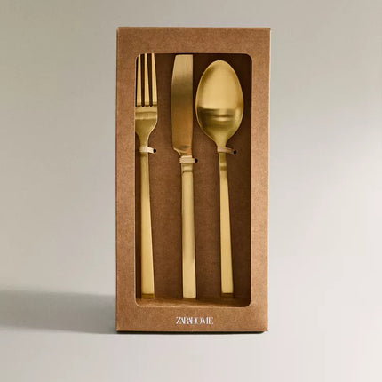 CONJUNTO DE TALHERES 3 PEÇAS AÇO DOURADO